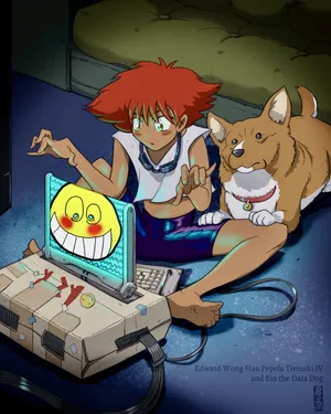 Ein, The Adorable Data Dog From Cowboy Bebop, Gazing Curiously Into The Distance Wallpaper