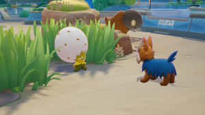 Eldegoss Facing Off Against Herdier Wallpaper