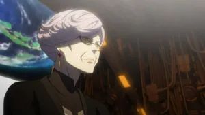 Elderly Anime Characterwith Earth Backdrop Wallpaper