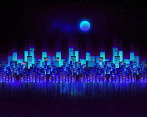 Electric Blue Cityscape Reflection Wallpaper