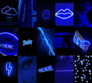 Electric Blue Neon Collage Wallpaper