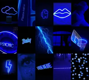Electric Blue Neon Collage Wallpaper