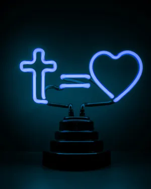 Electric Blue Neon Crossand Heart Wallpaper