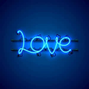 Electric Blue Neon Love Sign Wallpaper