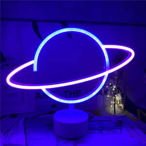 Electric Blue Neon Planet Lamp Wallpaper