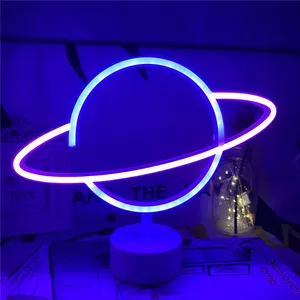 Electric Blue Neon Planet Lamp Wallpaper