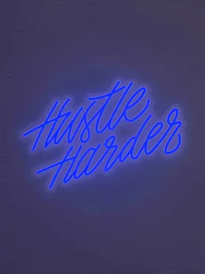 Electric Blue Neon Sign_ Hustle Harder Wallpaper