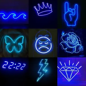 Electric Blue Neon Signs Collage Wallpaper