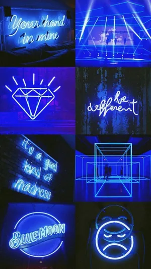 Electric Blue Neon Signs Collage Wallpaper