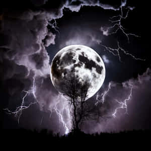 Electrifying Night Sky With Full Moon Wallpaper