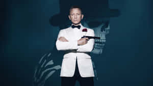 Elegant Agent White Tuxedo Skull Shadow Wallpaper