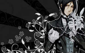 Elegant_ Anime_ Butler_ Floral_ Background Wallpaper