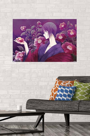 Elegant Anime Character Floral Backdrop Wallpaper