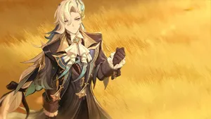 Elegant Anime Character Golden Backdrop Wallpaper