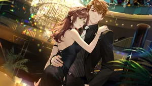 Elegant Anime Couple Embrace Wallpaper