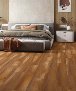 Elegant Bedroom With Brisk Wooden Tiles Wallpaper