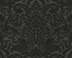 Elegant Black Damask Pattern Wallpaper