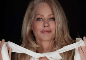 Elegant Blonde Woman White Scarf Wallpaper