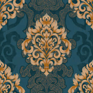 Elegant Blue Damask Pattern Wallpaper