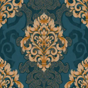 Elegant Blue Damask Pattern Wallpaper