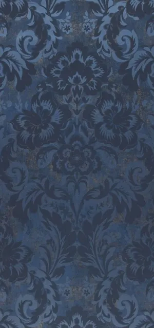 Elegant Blue Damask Pattern Wallpaper