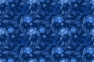 Elegant Blue Damask Pattern Wallpaper