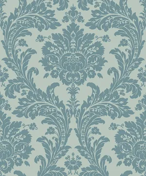 Elegant Blue Damask Pattern Wallpaper