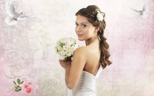 Elegant Bride In White Gown Wallpaper