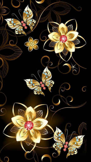 Elegant Butterflyand Flower Jewelry Design Wallpaper