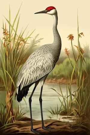 Elegant Crane Nature Illustration Wallpaper