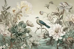 Elegant_ Floral_ Bird_ Mural.jpg Wallpaper