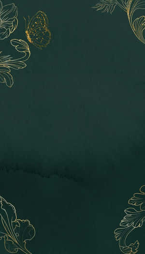 Elegant Golden Butterfly Green Background Wallpaper