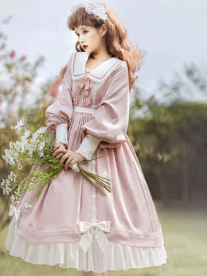 Elegant Lolita Girl In A Beautiful Pastel Dress Wallpaper