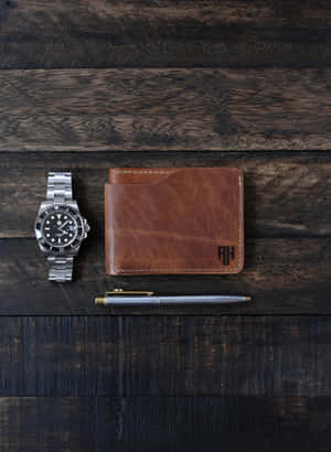 Elegant Mens Accessories Wooden Background Wallpaper
