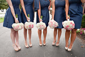 Elegant Navy Blue Dress On Model Wallpaper