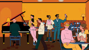 Elegant Piano Bar Gathering Illustration Wallpaper