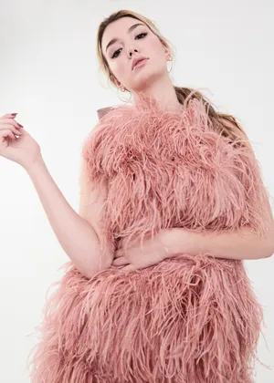 Elegant Pink Feather Dress Portrait Wallpaper