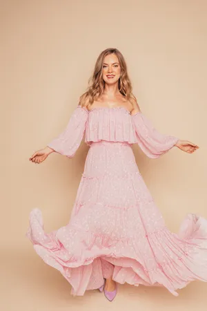 Elegant Pink Gown Portrait Wallpaper