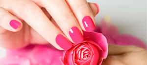 Elegant Pink Nails On A Woman's Hand Wallpaper