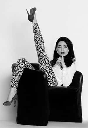 Elegant Posein Leopard Pantsand Heels Wallpaper