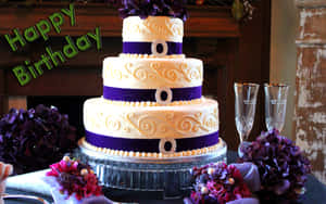 Elegant_ Purple_and_ White_ Birthday_ Cake Wallpaper