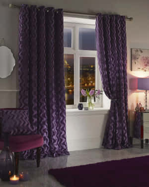 Elegant Purple Curtains Interior Design Wallpaper