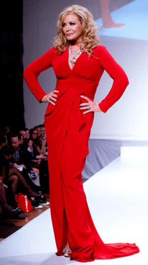 Elegant Red Dress Fashion Show Wallpaper