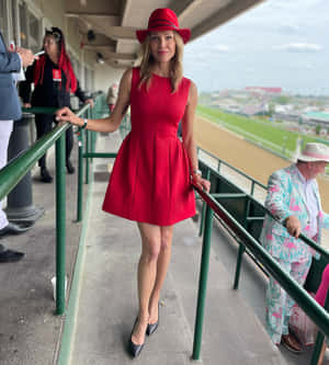 Elegant Red Dressand Hatat Racetrack Wallpaper