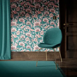 Elegant Teal Chair Floral Wallpaper Wallpaper