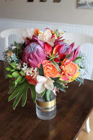 Elegant Wedding Bouquet In Bride's Hands Wallpaper