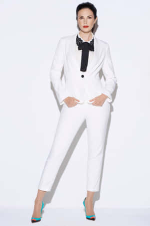 Elegant White Suit Fashion Pose Wallpaper