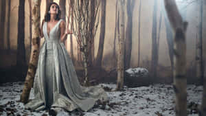 Elegant Winter Forest Gown Wallpaper