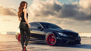 Elegant_ Woman_and_ Sports_ Car_4 K Wallpaper