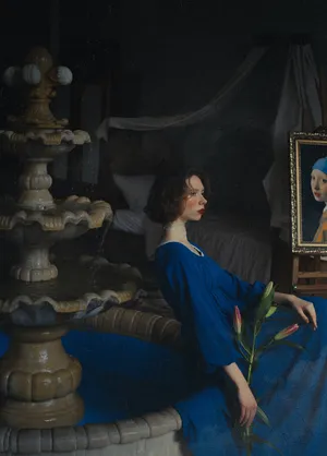 Elegant Woman In Navy Blue Dress Wallpaper